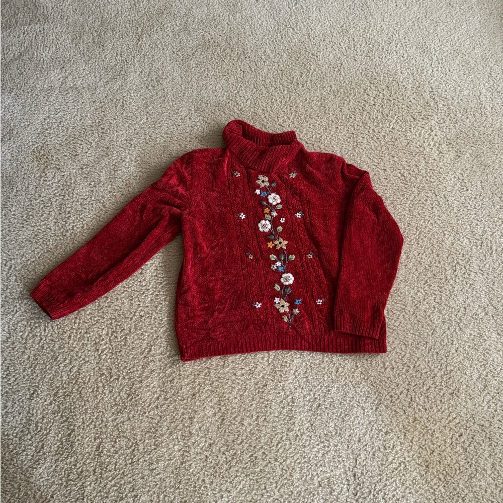 Red Floral Embroidered Sweater